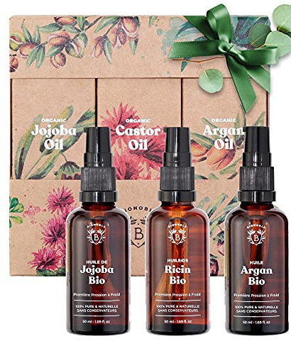 Bionoble Skincare Kit 3x50ml - Olio di Ricino, Argan & Jojoba Bio - Viso, Corpo e Capelli - Regalo Donna Compleanno