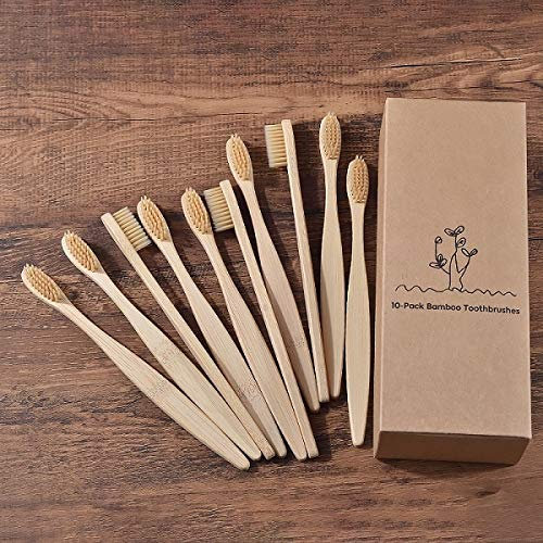 OIUYT Nuovo Design Colore Misto di bambù spazzolino da Denti Eco Friendly Legno Pennello a setole morbide Punta Carbone Adulti Cura spazzolino da Denti for Via Orale (Color : 10 Piece Beige)