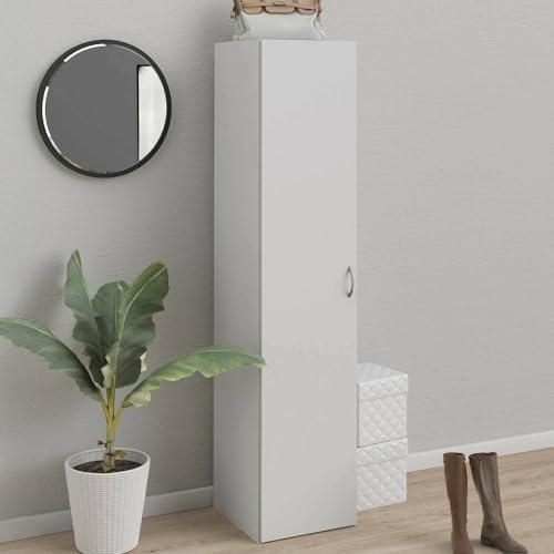 Dmora - Armadio multiuso 1 anta Odette, Mobile multifunzionale, Mobiletto scarpiera, Guardaroba porta scarpe, 39x41 h175 cm, Bianco
