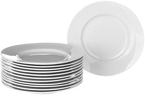 UNIMASA Juego de 12 platos llanos redondos blancos de porcelana de 27 cm. Configura tu vajilla completa moderna para 12 personas a tu gusto