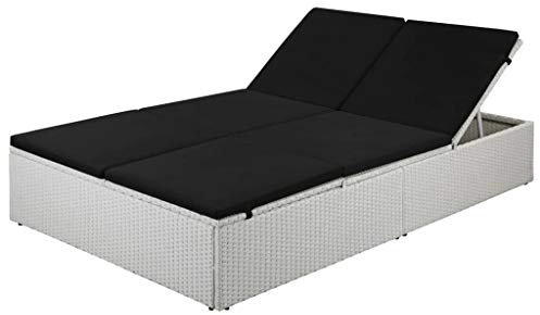 Draussen,Doppel Sonnenliege,Doppelliege Poly Rattan,2 Personen Gartenbett, Loungebett,Sonnenbett Gartenmöbel Liege für Garten Terrasse Schwimmbad, Auflage Poly Rattan Schwarz