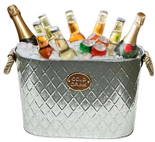 24L Cold Drinks GALVANISED Steel Oval TUB Beverage Beer Lager Outdoor ICE Bucket