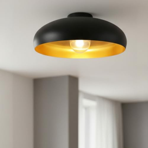bamyum Androa Deckenlampe Schwarz Gold I Androa I Ø40 cm 1-flammig E27 Deckenleuchte Innen Metall Industrielampe Vintage Deckenlampen Für Wohnzimmer Schlafzimmer Büro Küche