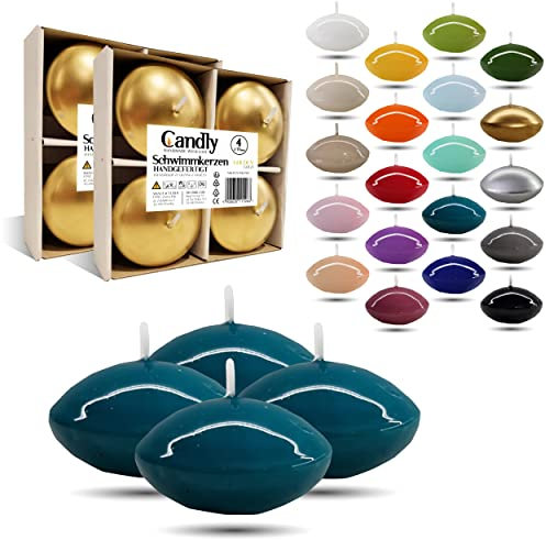 CANDLY HANDMADE© Grandes 4x Bougies flottantes Premium Ø 70 mm | Anniversaire & Jour du Nom, Réception de Mariage, Saint Valentin, Pâques, Noël, Décoration de maison élégante, Candles (Turquoise)