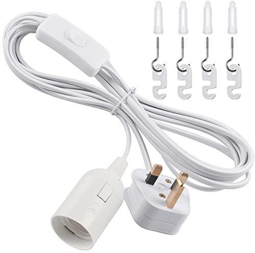 DiCUNO E27 Lampholder, Pendant Light Ceiling Lighting Fitting, Suspended Pendant Light Fitting Kit, White, 4M, 1Pack