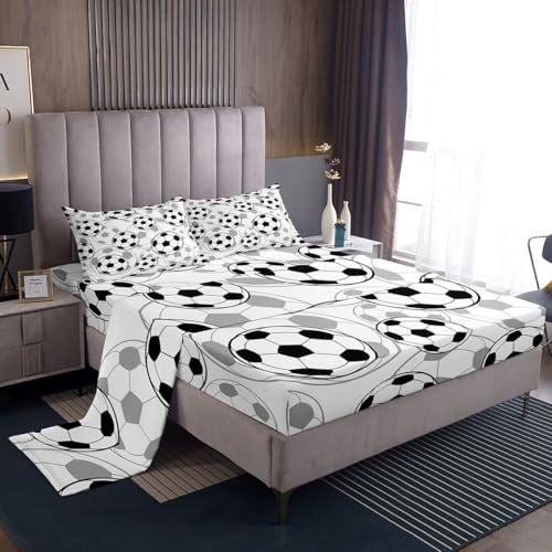 Feelyou Football Bed Sheet Set Soccer Ball Sports Pattern Bedding Sheets for Kids Boys Girls Sports Theme Bedding Fitted Sheet Ball Competition Games Bed Cover Bedroom Collection 3Pcs Twin Size