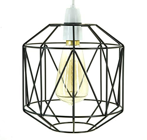 GMUK Home & Garden Products | Retro Vintage Industrial Easy Fit Wire Basket Cage Pendant Light Shade | Pendant Lights, Home Décor & Improvement Essential |195mm Shade Diameter – Black