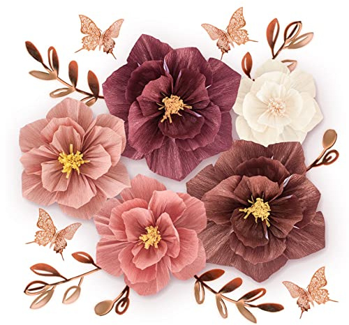 Mausouca Tissue Paper Flowers Decorations for Wall, Handcrafted Large 3D Paper Artificial Flowers for Party Decoration Wedding Birthday and Home Decoration (Rose Gold)