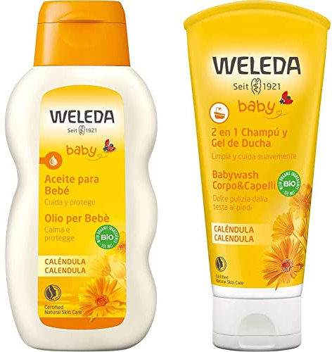 WELEDA Aceite de Caléndula para Bebé (1x 200 ml) + Champú Y Gel de Ducha de Caléndula (1x 200 ml)