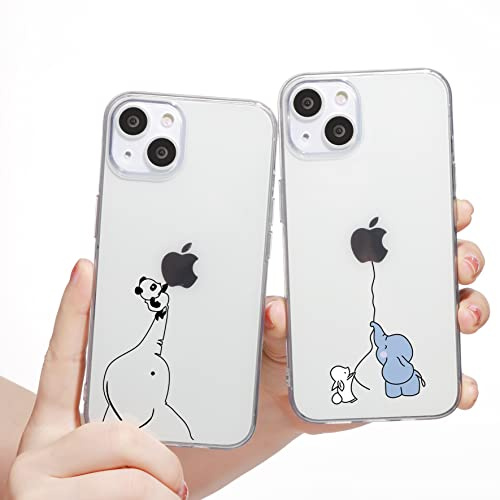 Yoedge 2 Pezzi per iPhone 13 / iPhone 14 Cover 6,1, Ultra Sottile Flessibile Morbido TPU Trasparente Slim in Silicone Antiurto Bumper Protettiva Custodia per iPhone 13 con Carino Disegni, Elefante