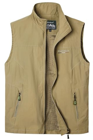 Oralidera Hombre Chaleco Tipo Safari Multibolsillos Chaqueta de Pesca Chaleco de Fotografía Al Aire Libre Versátil para Hombres, Caqui, XXL