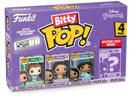 Funko Bitty POP! 4 Pack: Disney Princesses - Belle - Pocahontas - Jasmine - Mystery Mini Figure - Styles may vary And A Surprise Mystery Mini Figure - 0.9 inch (2.2 cm) Collectable - Gift Idea