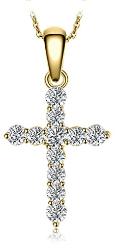 JewelryPalace 0.7ct Collana Croce Donna Argento 925 con Cubica Zirconia, Collana Dorata Ciondolo Pietra a Taglio Rotondo con Catena 45cm, Collane Pendenti Lunghe in Oro Anniversario Set Gioielli Donna