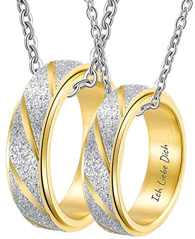 Epinki Partner Halskette Personalisiert Edelstahl mit Ring Anhänger, Spinner Matte mit Gravur Ich Liebe Dich Partnerketten für Sie und Ihn, Gold, Breite 6MM - Herrenkette 60cm, Damenkette 50cm