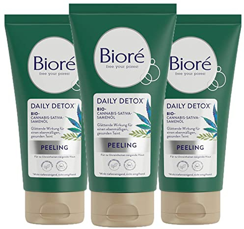 3 x Bioré Daily Detox Gesicht Peeling Mit Bio Cannabis Sativa Samenöl je 125ml
