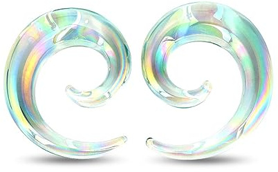 Longbeauty 1 Paar Glas Dehn Spirale Ohr Dehnstab Dehnungsstab Dehnschnecke Dehnsichel Piercing Tapers Expander Plug Tunnel Ohrstecker, Stil A, 6mm
