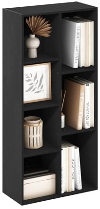Furinno LUDER Book Shelf, 7-Cube Bookshelf, Bookcase, 9.4 x 19.5 x 41.7, for Living Room, Bedroom, Home Office, Blackwood