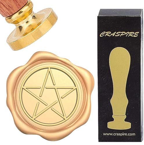 craspire Stern-Wachssiegelstempel, Fünfzackiger Stern, Siegellack-Stempel, Retro, 25 mm, Abnehmbarer Messingkopf Mit Holzgriff Für Geschenkverpackung, Verpackung, Hochzeitsdekoration, Umschläge