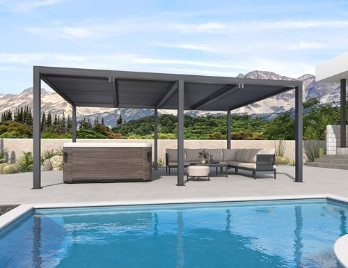 PURPLE LEAF Pergola Bioclimatique 6 x 3,68 m Pergola Aluminium Lames Orientables Superficie 22,08 m² Tonnelle de Jardin Exterieur Belvédères pour Patio Terrasse Exterieur, Gris