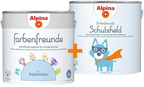 Alpina Farbenfreunde Nr. 11 Delphinblau 2,5 Liter matt + Schutzheld 2,5 Liter transparent matt