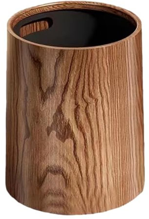 Alipis Bote De Basura De Grano De Madera Contenedor De Basura Redondo De 12L Contenedor De Basura De Plástico Para Baños Cocinas Hogar Oficina Hotel