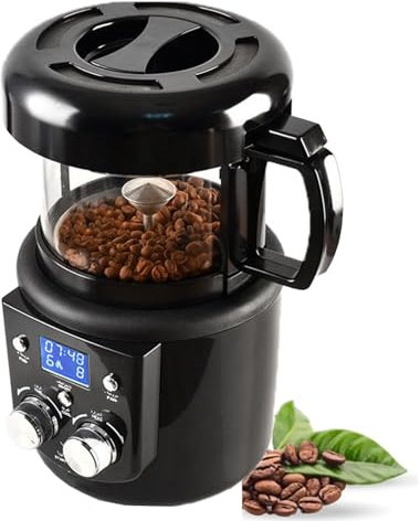 Roasting & Cooling Coffee Roaster Machine, 0-15 Minutes Timing Electric Coffee Grinder, with LED Visual Panel, Commercial Double Knob Hot Air Roaster Homecafe Baking Machine