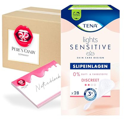 Pere's Candy Bundle für 5PK x 28Stk. Tena lights Slipeinlagen Light + Pere's Candy Notepad DIN A7-25 Blatt