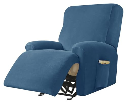 Surwin Sesselschoner für Relaxsessel mit Armlehnen, Stretchhusse für Relaxsessel Anti-Rutsch Fernsehsessel Bezug mit Taschen Sesselbezug Stretch Elastisch (1 Sitzer,10#Blau)