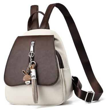 NICOLE & DORIS Kleiner Rucksack Damen Mini Rucksack Süß Daypack PU Leder Rucksäcke Mädchen Schultaschen Cityrucksack Anti Diebstahl Rucksack mit Klappe Kaffee
