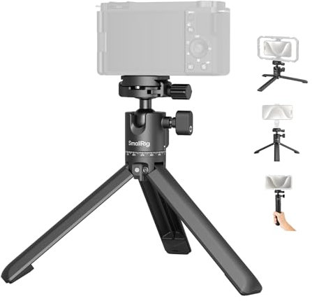 SMALLRIG Portable Mini Desktop Tripod, Aluminum Alloy Compact Small Tabletop Tripod with 360° Ball Head, 1/4 Screws Quick Release Plate for DSLR，Camera, Phone, Load up to 11 Pounds - 4630