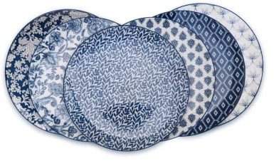 Ard'time - Lot de 6 Petites Assiettes Bleues et Blanches en Porcelaine, Vaisselle avec Motifs, Adaptées au Lave-vaisselle et Micro-onde, Collection Majorelle
