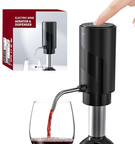 Aireador de vino, decantador de vino eléctrico, aireador de vino automático, dispensador de vino táctil, vertedor de vino con recargable para Navidad, fiestas, bodas, citas (negro)