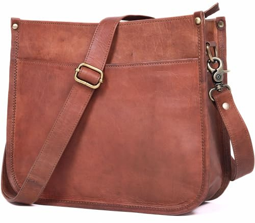JINALEXIA LEATHER Genuine Leather Crossbody Purse for Women – Rustic Leather Satchel, Medium Size with Zipper Pocket – Cute Everyday Handbag, Medium Brown, Tan
