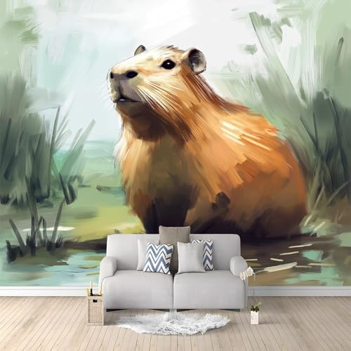 Fototapete Vlies Tapete Aquarell Tiere Capybara 400x280 cm 3D Effekt Wandbild Vlies Wandtapete Moderne Wohnzimmer Mural Schlafzimmer Kinderzimmer TV Hintergrund Wand Motivtapeten