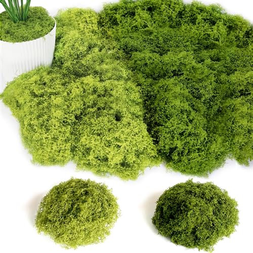 ROLLWAY 200g Kunstmoos zum Dekorieren, Kunstmoos zum Basteln Künstliches Moos Deko Kunst Moos Fake Dekomoos Bastelmoos für Wand Krippe Aquarium Krippe Modellbau (Dunkelgrün + Hellgrün)