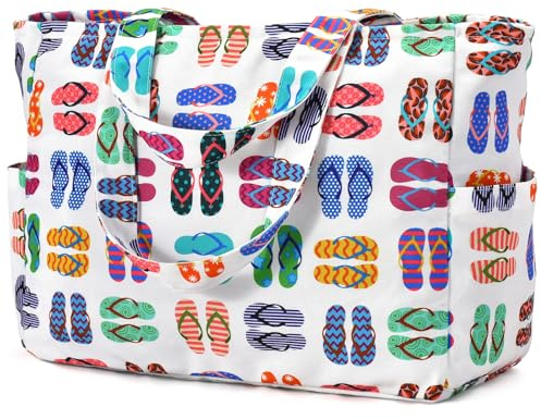 oscaurt Strandväska stor väska dam handväska axelväska axelväska strandväska XXL familj reisetasche sportväska badväska för kvinnor, Flip flops, 20.8 x 9 x 13.8