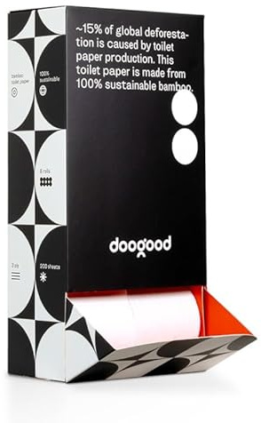 DooGood Rotolo di carta igienica in 100% bambù, confezione da 8 rotoli di carta igienica (3 strati, 200 fogli), morbido, forte, sostenibile, privo di tossine, senza plastica, da aggiungere alla tua