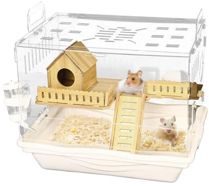 Nybhyjka Jaula transparente para hámster | Jaula de observación transparente para mascotas | Alojamiento de jerbos, accesorios transpirables para el hogar para mascotas pequeñas para amantes, familias