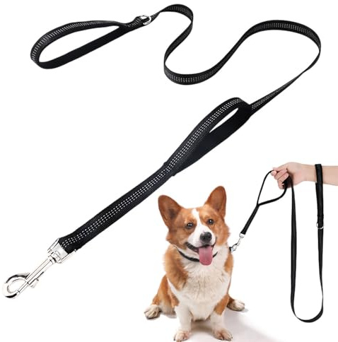 Kzouenzu Correa Perro 2 Metros [Cordón Doble], Correa Perro Reflectante, Ajustable Longitudes, Cuerda De Entrenamiento De Color Negro, para Paseo con Tu Mascota