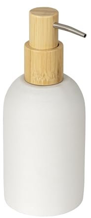 Wenko Distributore di Sapone MOD. Altavalle Dispenser Sapone freestanding per Bagno in poliresina e bambù 0,25L 7,5x18x8 cm Bianco Naturale