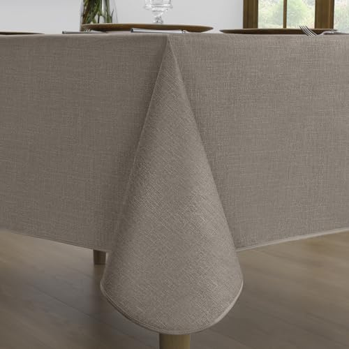 Romanstile Bordsduk i vaxduk för utomhus, 140x240 cm, mokafrans med kant, lin-look, PVC, vattentät, för trädgård, väderbeständig, för födelsedag, fest, sommar