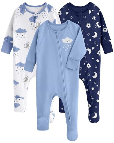 Yoofoss Baby Pajamas 100% Organic Cotton Newborn Sleepers Boys Girls Clothes, 3-Pack Soft infant Footed PJs with Mitten Cuffs, Zipper Footies Pajamas