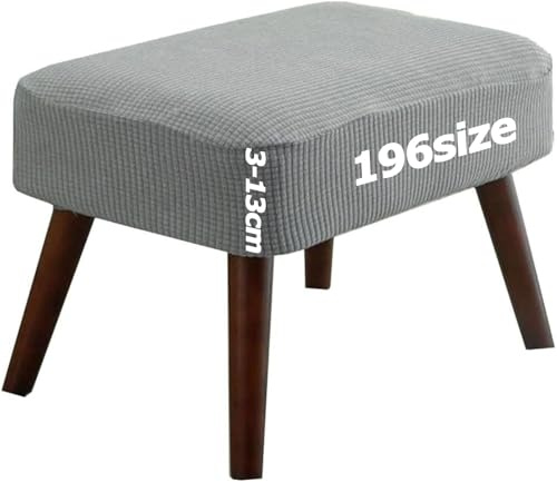 Ottomane Bezug Rechteckig Quadratisch Hockerbezug Hocker Überzug Fußhocker Sitzhocker Husse Fußbank Schonbezug Stretch Beschützer Jacquard mit Elastisch Bottom Rund Anpassbar(Light Gray,40 x 40 cm)