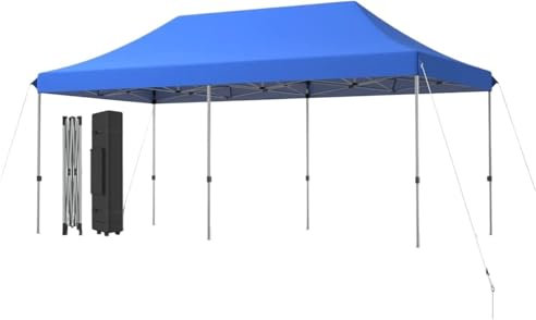 Cochera Exterior Tienda de campaña con Dosel emergente de 10x20 pies, Tienda instantánea Comercial al Aire Libre de fácil instalación con Bolsa con Ruedas, 3 Alturas Ajustables, portátil(Blue-10 X20)