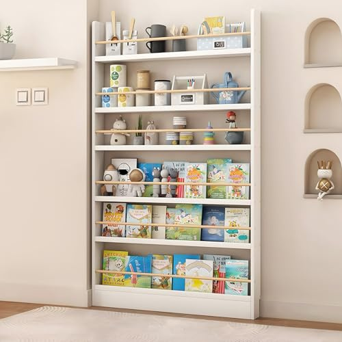 JFOZDM Bücherregal für Kinderzimmer - 3/4/5/6 Aufbewahrungsregal mit Kippschutz, Platz Sparend, Hinter der Tür für Wohnzimmer/Home/Office/Schlafzimmer