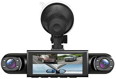 Car Video Camera, 4 Channel Dash Cam, Battery Powered Design, 1080P Monitor with 32G Card, Ideal for Night Driving, Front Rear, and Left Right Security, Black Colored