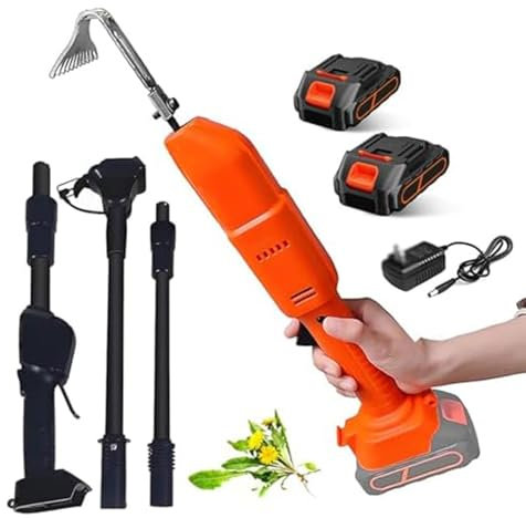 Vituord Azada Cultivadora Eléctrica, Azada de Mano Inalámbrica con 2 Baterías Recargables, Pértiga Telescópica, Herramientas de Jardinería y Rastrillo, para Aflojar la Tierra y Desherbar
