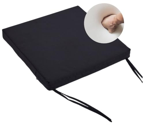 Surwin Cojines para Sillas de Jardin, Cojines Plaza para Asientos, Funda Lavable con Cremallera, 2 Cintas de Sujeción, para Interior y Exterior de Comedor, Jardín y Terraza (Negro,45x45x8cm)