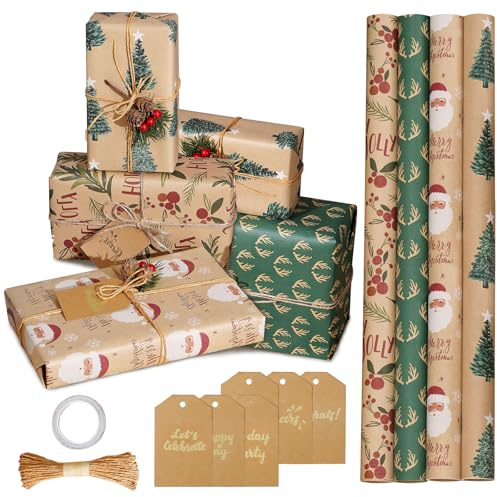 4 Geschenkpapier Weihnachten Rolle Set, Weihnachts Geschenkpapier Kinder