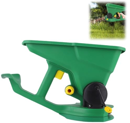 Esparcidor de semillas portátil de mano, esparcidor de fertilizante de césped de 1.5 L con ajuste de 5 velocidades, herramienta de jardín ligera para plantas de césped y granjas pequeñas